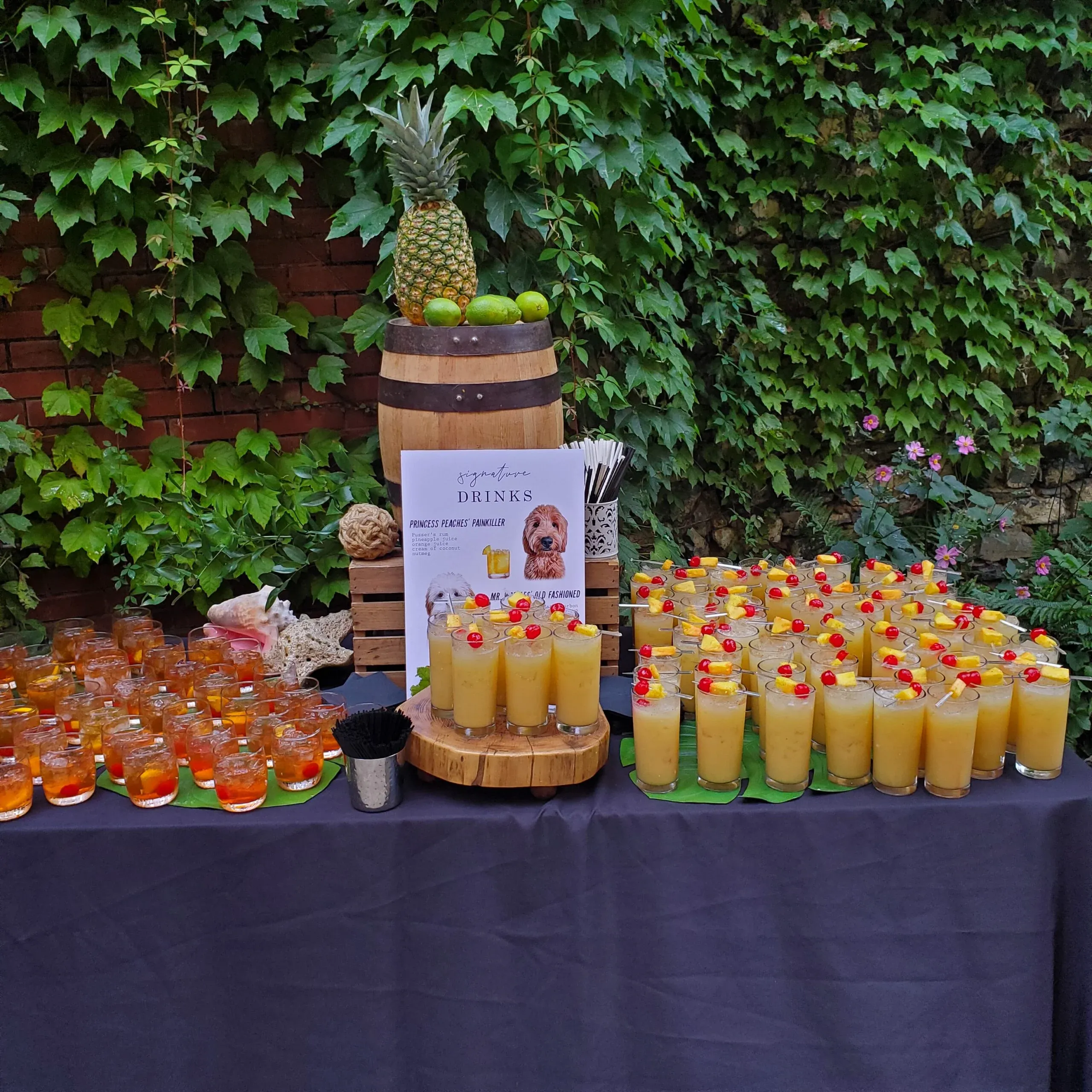 Mixed drinks by Special Event Spirits being presented on a table at an event